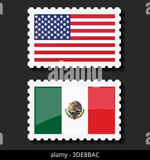 Design national mettant en vedette les drapeaux des États-Unis et du Mexique Illustration de Vecteur
