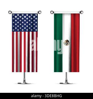 Design national mettant en vedette les drapeaux des États-Unis et du Mexique Illustration de Vecteur