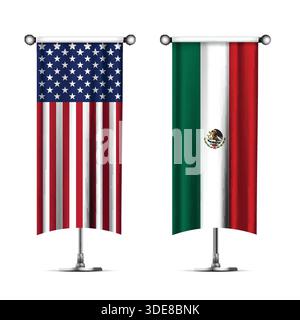 Design national mettant en vedette les drapeaux des États-Unis et du Mexique Illustration de Vecteur