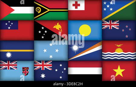 Vaste collection de drapeaux divers et uniques de diverses régions Illustration de Vecteur