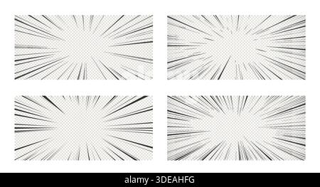 Effets de bande dessinée vectoriels manga fond transparent. L'étoile dynamique au trait améliore l'intensité et la mise au point avec des rayons linéaires audacieux, des traits épais et fins, la flexibilité pour mettre en évidence l'action Illustration de Vecteur