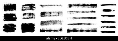 Ensemble vectoriel avec des coups de pinceau peints à la main, acrylique, textures de peinture anthracite, formes rectangulaires grunge Illustration de Vecteur