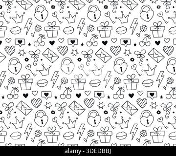 Motif de gribouillage simple. Éléments de la Saint-Valentin. Fond blanc isolé. Illustration vectorielle. Illustration de Vecteur