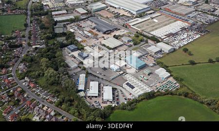 Vue aérienne d'une partie de la zone industrielle de Winsford dans le Cheshire. Cette image se concentre sur la zone de la route 3 dans la section Sud-est. Banque D'Images