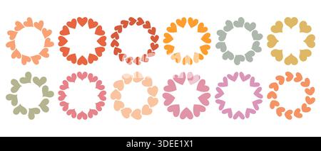 Ensemble de cadre circulaire simple fait de formes de coeurs audacieux disposés dans un anneau propre et moderne. Design minimaliste et ludique parfait pour la Saint-Valentin, l'amour Illustration de Vecteur