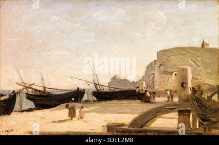 Jean-Baptiste-Camille Corot, la plage, Étretat, peinture à l'huile sur toile, 1872 Banque D'Images
