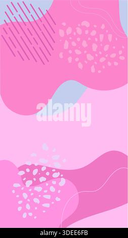 Fond rose abstrait avec des formes organiques, diverses textures et des lignes ondulées, créant un design ludique et moderne Illustration de Vecteur