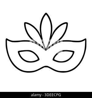 Illustration vectorielle minimaliste d'un masque de mascarade avec des accents de plumes, parfait pour les invitations festives et les éléments décoratifs. Illustration de Vecteur