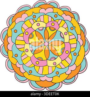 Ornement de mandala floral dessiné par vecteur à la main dans des couleurs vives et audacieuses pour les vêtements d'enfants, la méditation et les conceptions de yoga Illustration de Vecteur