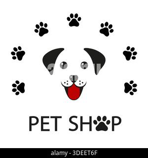 modèle de conception de logo de magasin d'animaux de compagnie avec chien mignon Illustration de Vecteur