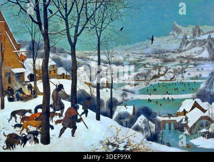 Chasseurs dans la neige (hiver), 1565, Pieter Bruegel l'ancien, paysage d'hiver. Illustration de Vecteur