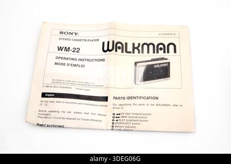 Instructions pour le WALKMAN ® Sony WM-22 1984 Banque D'Images
