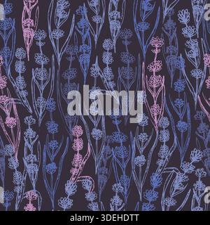 Motif floral bleu foncé et rose avec lavande Illustration de Vecteur