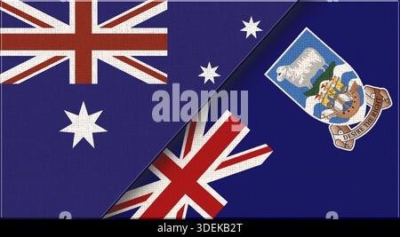 Double drapeau de l'Australie et des îles Falkland. Drapeaux nationaux des îles australiennes et Malouines. Illustration 3D. Illustration d'un drapeau double. Deux drapeaux Banque D'Images