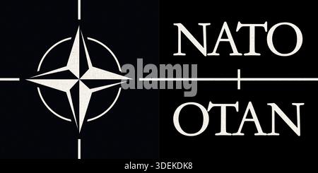 OTAN (Organisation du Traité de l'Atlantique Nord). L'OTAN est une alliance militaire internationale qui constitue un système de sécurité collective. Drapeau OTAN sur f Banque D'Images