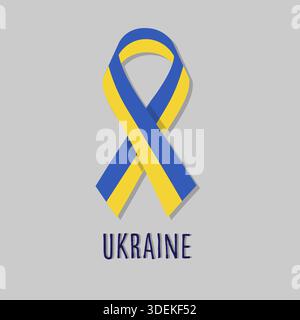 Ruban d'onde Ukraine avec texte Ukraine. Drapeau du ruban de deuil. Symbole du logo. Drapeau de bande jaune bleu Ukraine. Conflit militaire entre l'Ukraine et la Russie. l'illust Banque D'Images