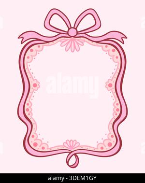 Cadre d'arc vectoriel floral, illustration de bordure girly de ruban de coquette pour invitations romantiques et conceptions de fond Illustration de Vecteur