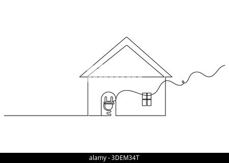 Dessin de ligne continu de maison avec symbole de prise électrique pour le concept d'énergie renouvelable Illustration de Vecteur