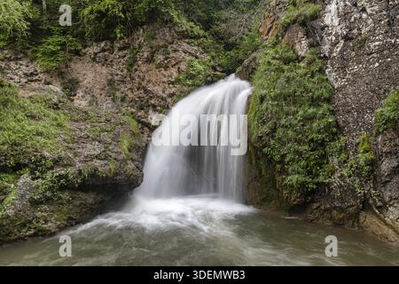 Beau paysage de montagne d'été avec une cascade prise à une longue exposition Banque D'Images