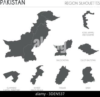 Silhouettes de la région du Pakistan définies et carte blanche du pays isolé sur fond blanc. Conception d'illustration vectorielle Illustration de Vecteur