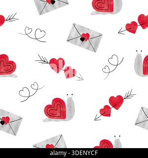 Modèle de Saint-Valentin sans couture avec lettres d'amour, flèches et coeurs. Illustration vectorielle d'aquarelle Illustration de Vecteur