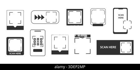 Boîte de cadre de code QR, modèle. QR code avec inscription scannez-moi avec smartphone. Icône Numériser-moi. Scannez l'icône de code qr pour le paiement, application mobile. Illustration vectorielle Illustration de Vecteur