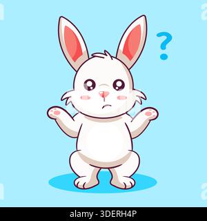 Confus lapin blanc Shrugging avec un point d'interrogation illustration vectorielle dessin animé Illustration de Vecteur