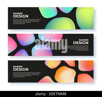 Bannière web colorée avec des formes 3D dégradées. Collection de bannières de promotion horizontales. Illustration de Vecteur