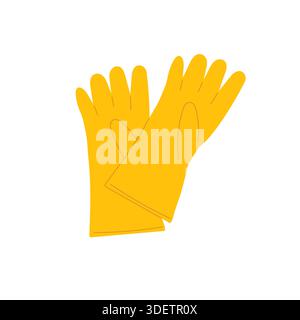 Gants jaunes. Gants ménagers pour travailler dans le jardin ou pour travailler avec des liquides chimiques et des détergents dangereux. Illustration de Vecteur