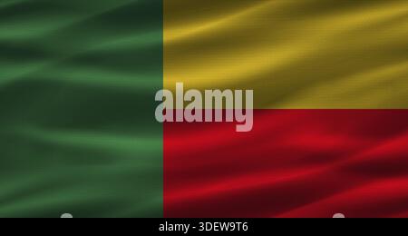 Drapeau béninois avec texture de tissu. Drapeau réaliste du Bénin ondulant Banque D'Images