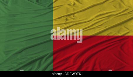 Drapeau béninois agitant. Drapeau du Bénin avec texture de tissu Banque D'Images