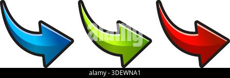 illustration. Ensemble de flèches d'icône en rouge, bleu et vert. Illustration de Vecteur