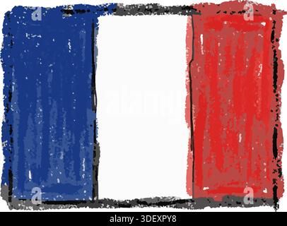 Esquisse texturée dessinée à la main du drapeau de la France, illustration de style crayon ou crayon. Illustration de Vecteur