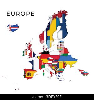 Carte de l'Europe mettant en évidence les drapeaux de chaque pays Illustration de Vecteur