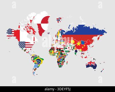 Carte du monde mettant en évidence les drapeaux de chaque pays Illustration de Vecteur
