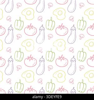 Joli motif sans couture avec légumes œuf aux champignons de champignons de tomates poivrons et tomates Illustration de Vecteur