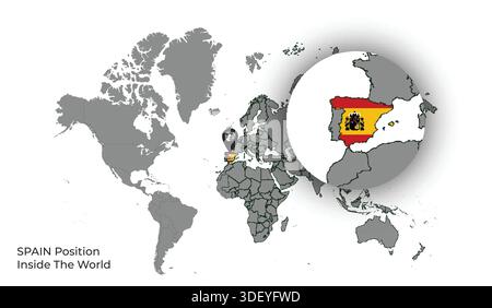 ESPAGNE position à l'intérieur du monde avec drapeau dans la carte Illustration de Vecteur
