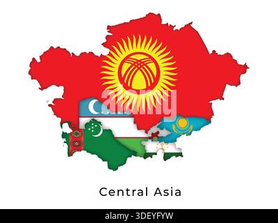 Carte de l'Asie centrale mettant en évidence les drapeaux de chaque pays Illustration de Vecteur
