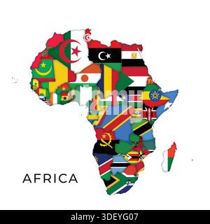 Carte Afrique mettant en évidence les drapeaux de chaque pays Illustration de Vecteur