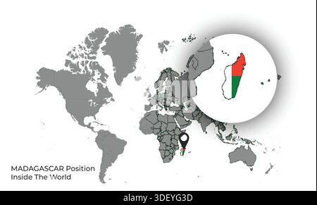 MADAGASCAR position à l'intérieur du monde avec drapeau dans la carte Illustration de Vecteur