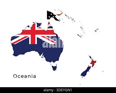 Carte Océanie mettant en évidence les drapeaux de chaque pays Illustration de Vecteur