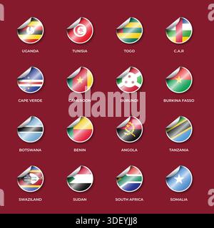 Ensemble de drapeaux nationaux avec des formes d'autocollants Illustration de Vecteur