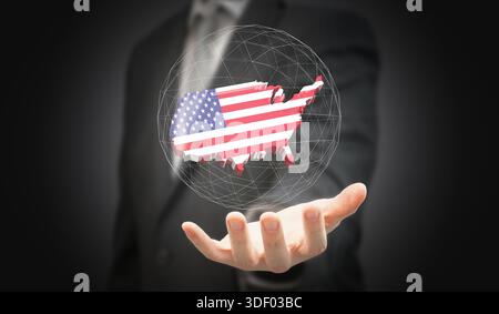 Etats-Unis - forme de pays et drapeau - illustration 3D. Banque D'Images