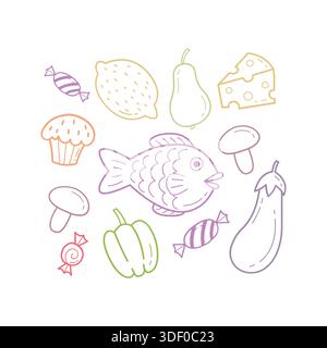 Icône de contour de nourriture dessinée à la main isolé sur fond blanc. Illustration de Vecteur