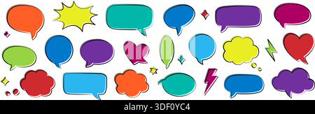 Collection colorée de bulles de discours comiques. Ensemble de ballons multicolores Doodle Talk pour la conception de dessins animés, les bandes dessinées et les projets de communication créatifs Illustration de Vecteur