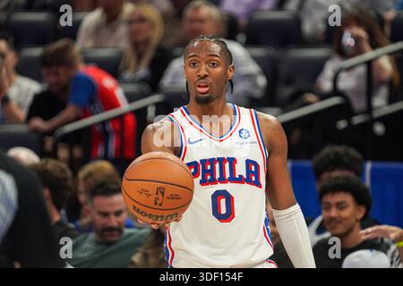 Orlando, Floride, États-Unis, 9 janvier 2026, Tyrese Maxey, joueur des 76ers de Philadelphie, #0 au Kia Center. (Crédit photo : Marty Jean-Louis/Alamy Live News Banque D'Images
