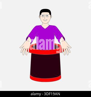 Un homme en chemise violette se tient debout dans un chapeau rouge. Il sourit et il s'amuse Illustration de Vecteur