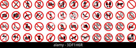 grand ensemble de rond commun interdit non autorisé signes non autorisés dans les symboles de cercle rouge simple vecteur classique sur fond transparent Illustration de Vecteur