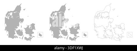 Ensemble de cartes DU DANEMARK avec carte principale et cartes régionales Illustration de Vecteur