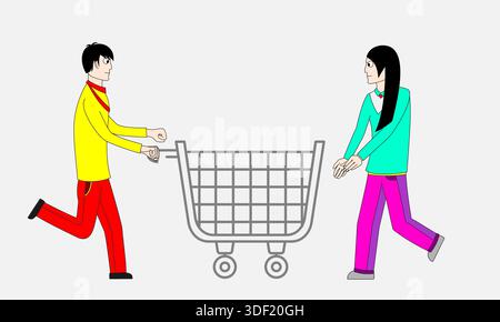 Deux personnes courent avec un panier. L'un d'eux porte une chemise jaune. La scène est vivante et énergique Illustration de Vecteur